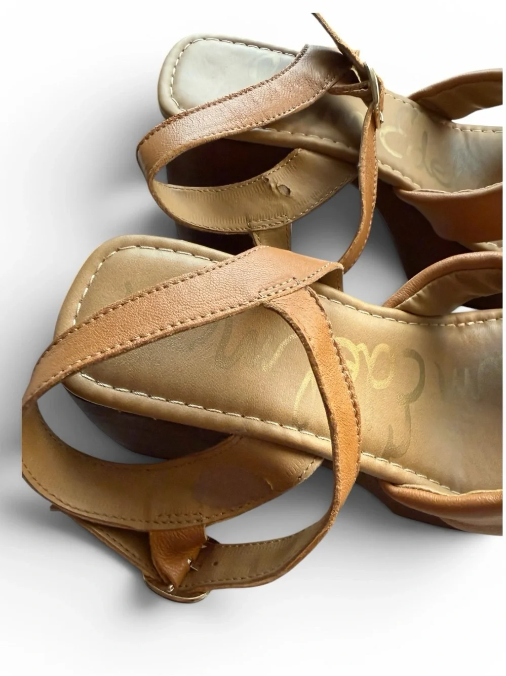 Sam Edelman Suzannah Leather Platform Sandals Saddle Brown Size 9